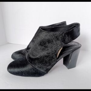 🖤 Adam Tucker Calf Hair Jenna Leather Heels Shoes Black Fur 8.5 Chunky